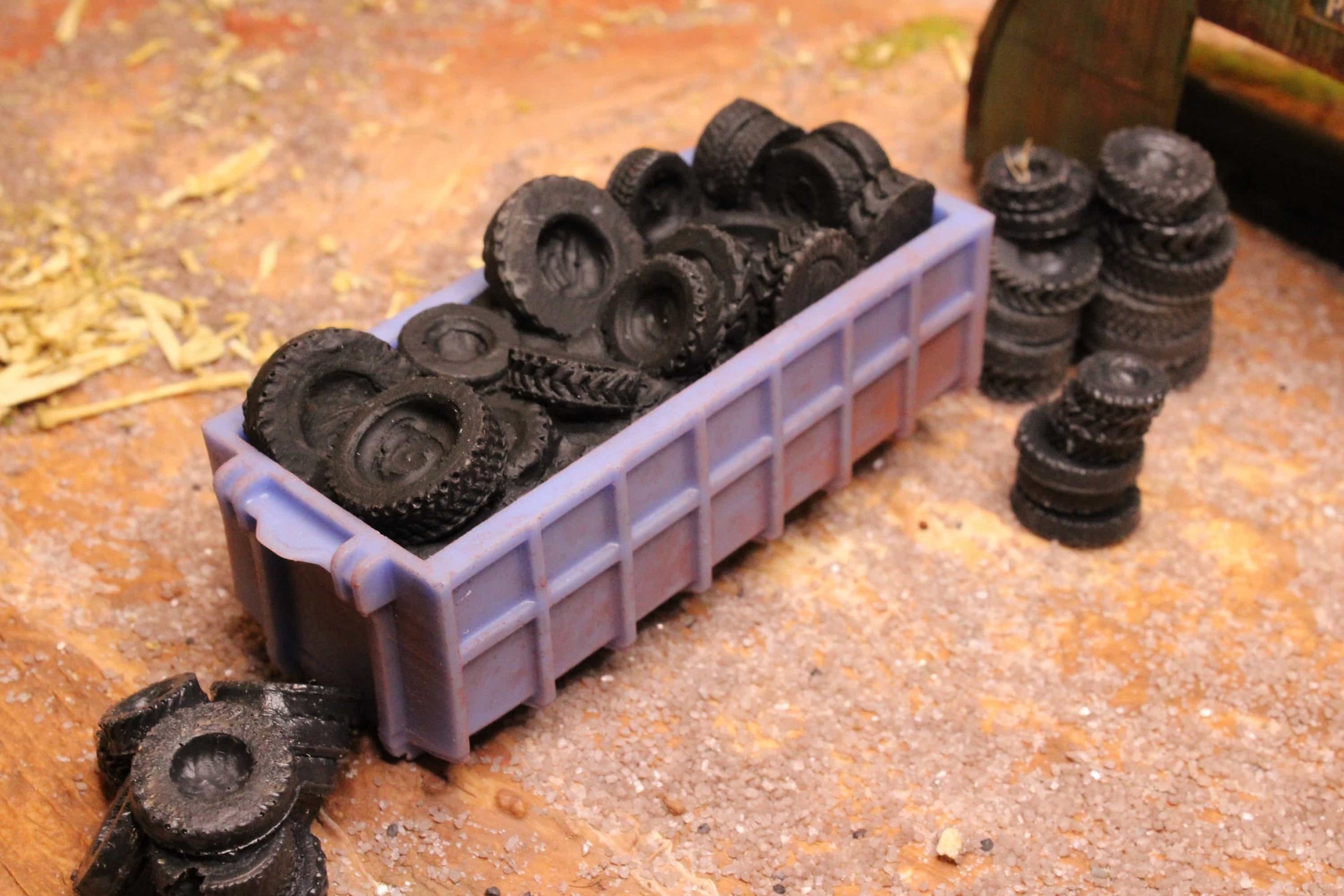 Containers filled with Old Tires