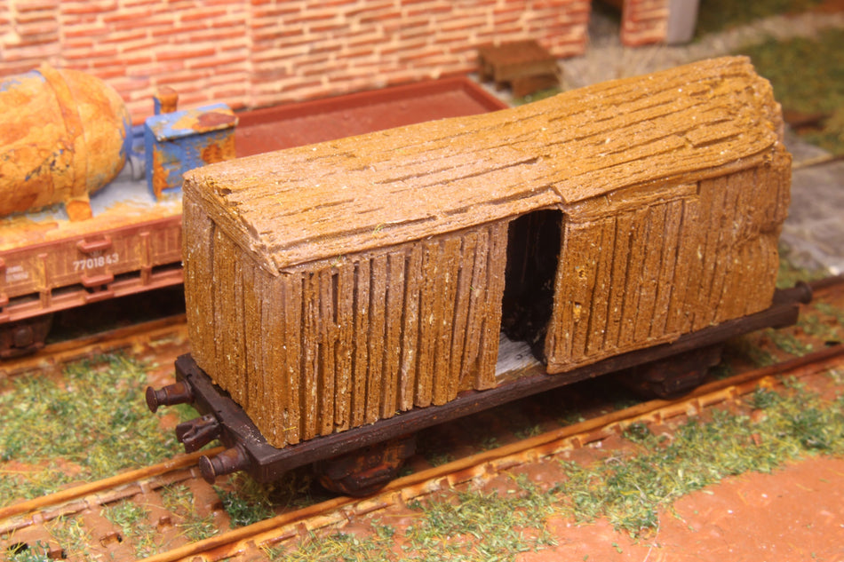 Damaged Wooden Boxcar- H0 Scale