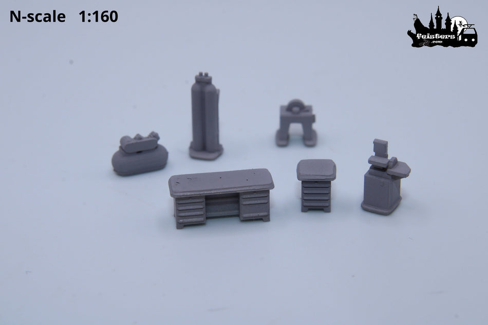 N Scale Workshop Machines Set | 1:160 Model Railroad Accessories | Miniature CNC Lathe Drill Press Tools | Diorama Garage Scene Details