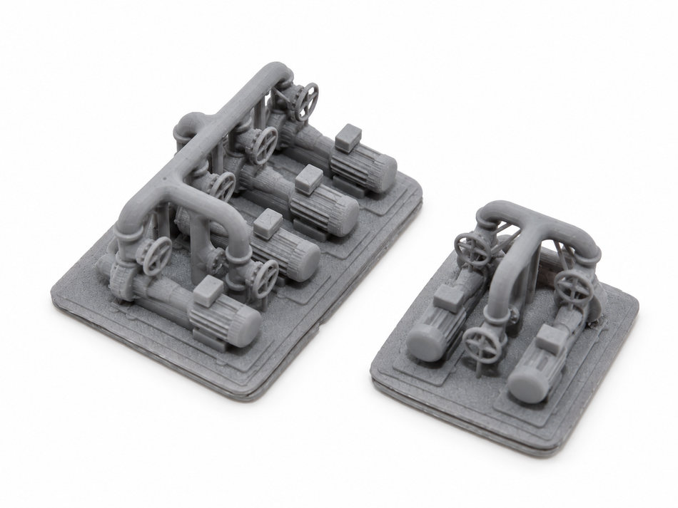Miniature Industrial Pump Skid with Valves – 2 or 4 Pumps – Z / N / TT Scale