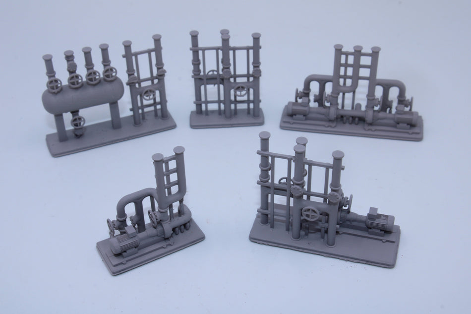 Set of 5 Industrial Pump & Pipe Modules - HO scale