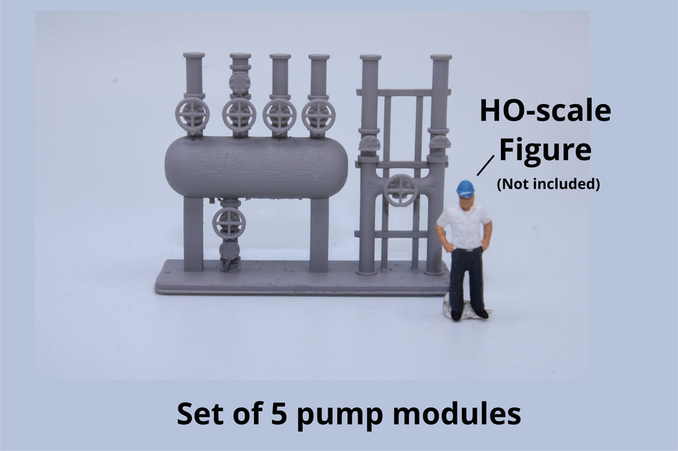 Set of 5 Industrial Pump & Pipe Modules - HO scale