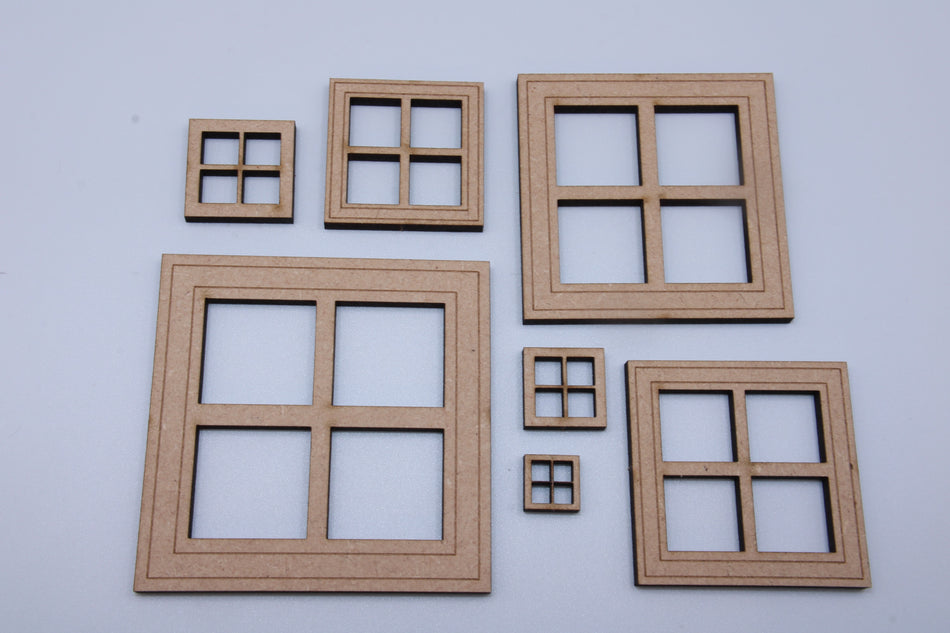 MDF Laser Cut Window Frames – Miniature Square Windows in Multiple Sizes – Craft Supplies for Dollhouses, Dioramas & Models – Window Set