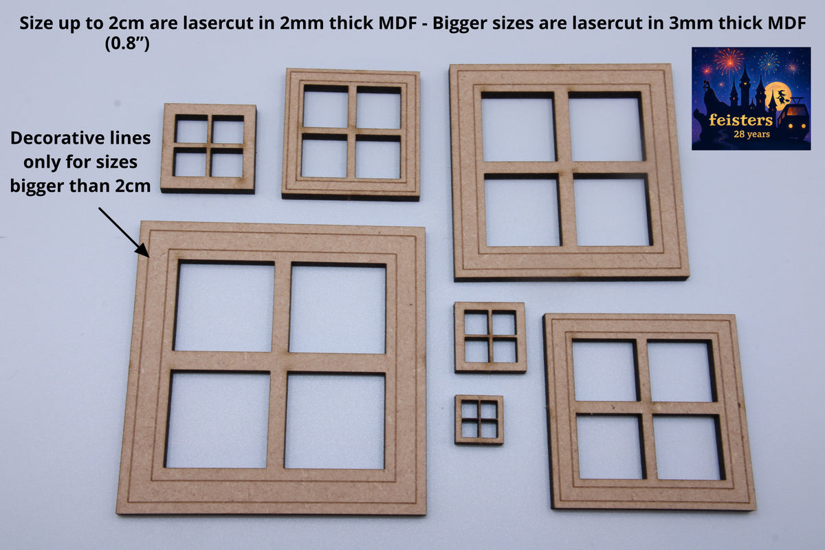 MDF Laser Cut Window Frames – Miniature Square Windows in Multiple Siz ...