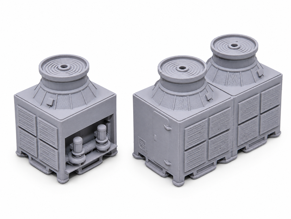 N Scale Square Cooling Towers – Industrial Cooling Units - 1 Single + 1 Double (Set)